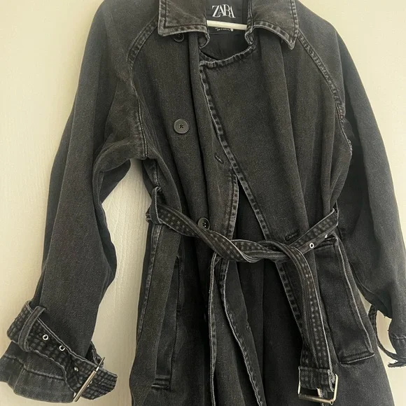 Zara Charcoal Denim Belted Coat - Picture 4 of 5